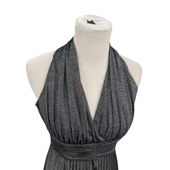 Evan Picone Silver Metallic & Black Formal Evening Halter Dress Womens Size 6 - Picture 4 of 16